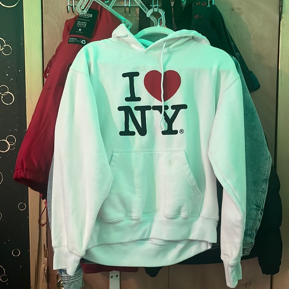 I Love NY Adult Unisex Hoodie White Medium